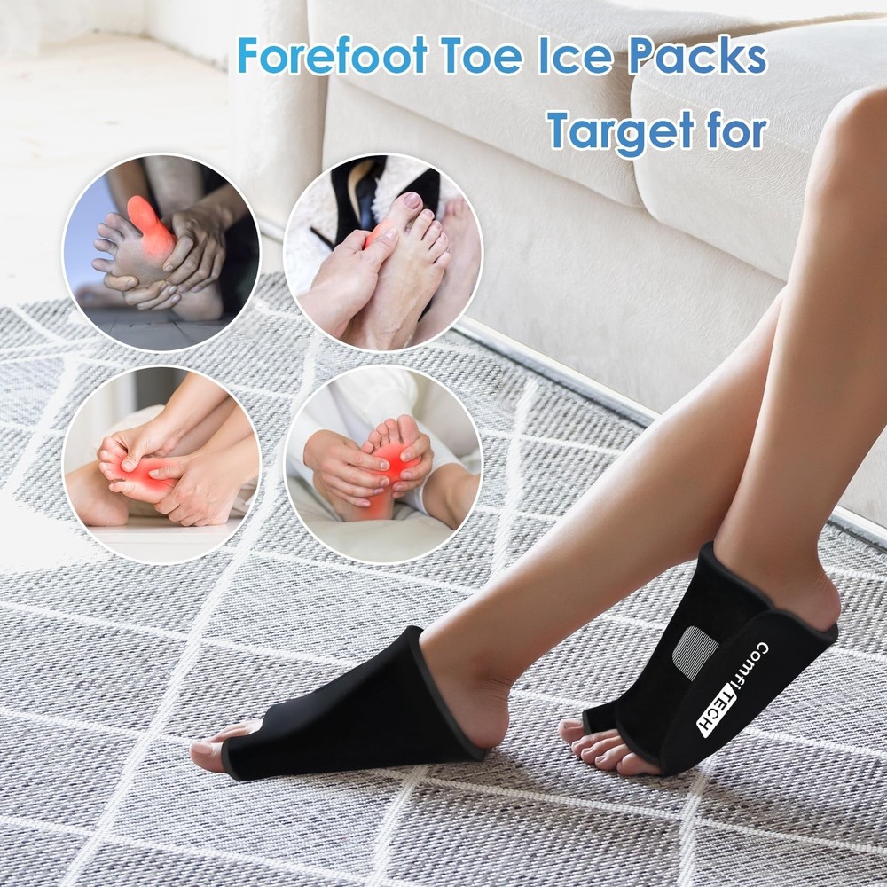 ComfiTECH Foot Toe Ice Pack Wrap 1 Pair, Forefoot Cold Sleeve with Stretchabl...