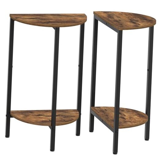 Side Table, Small End Table Set of 2, Half Round Side Table, Half Moon Brown