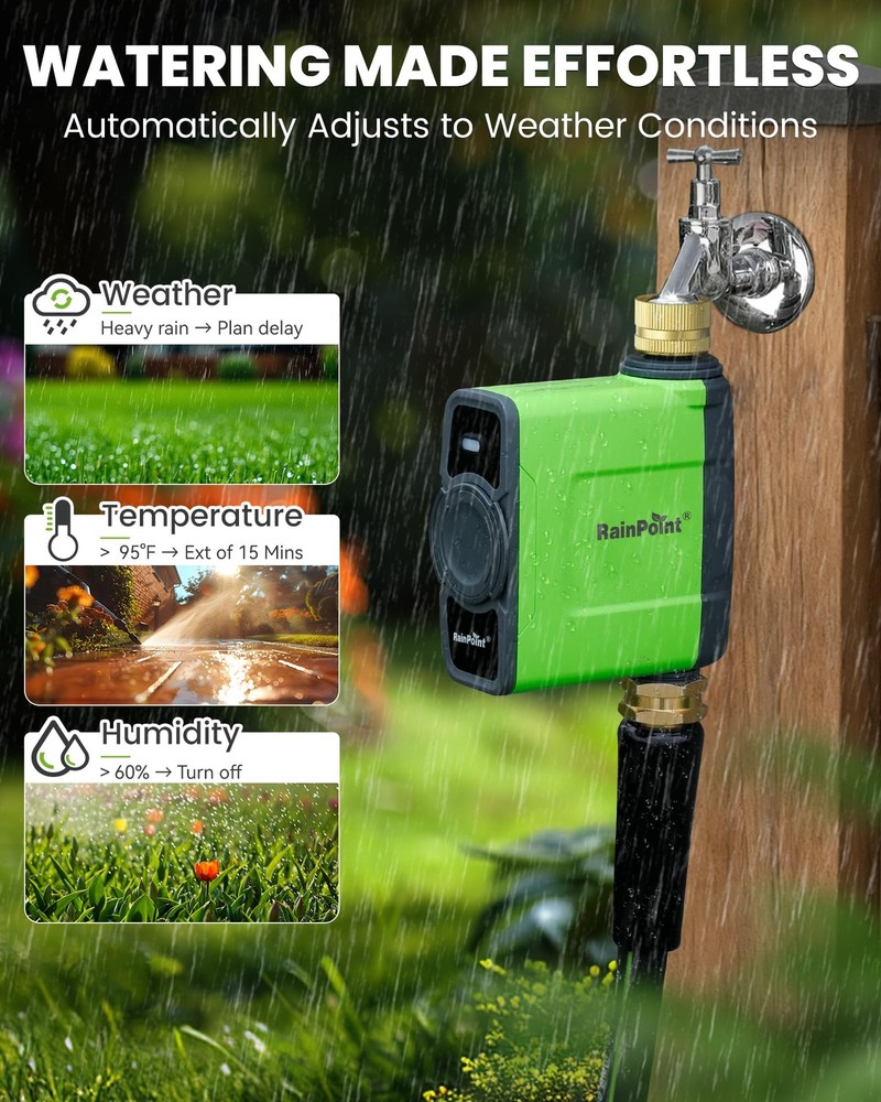 RAINPOINT WiFi Water Timer for Garden Hose, Sprinkler Controller, Green