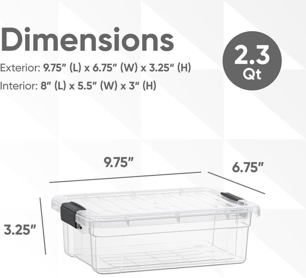 Superio Clear Storage Bins with Lids, 4 Pack- Plastic Storage Boxes - 2.3 Quart
