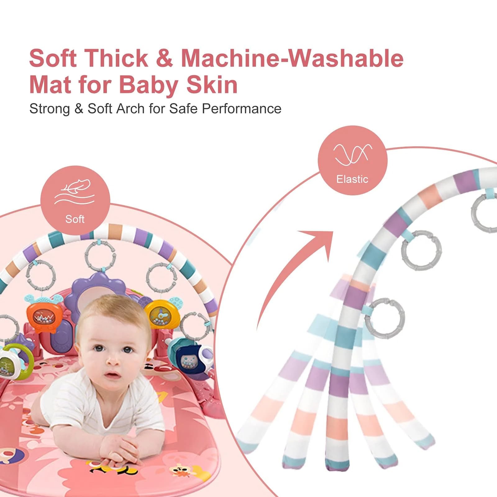 Baby Gym Play Mat, Piano Kick and Play Lights and Music Tummy Time Toys Infan...