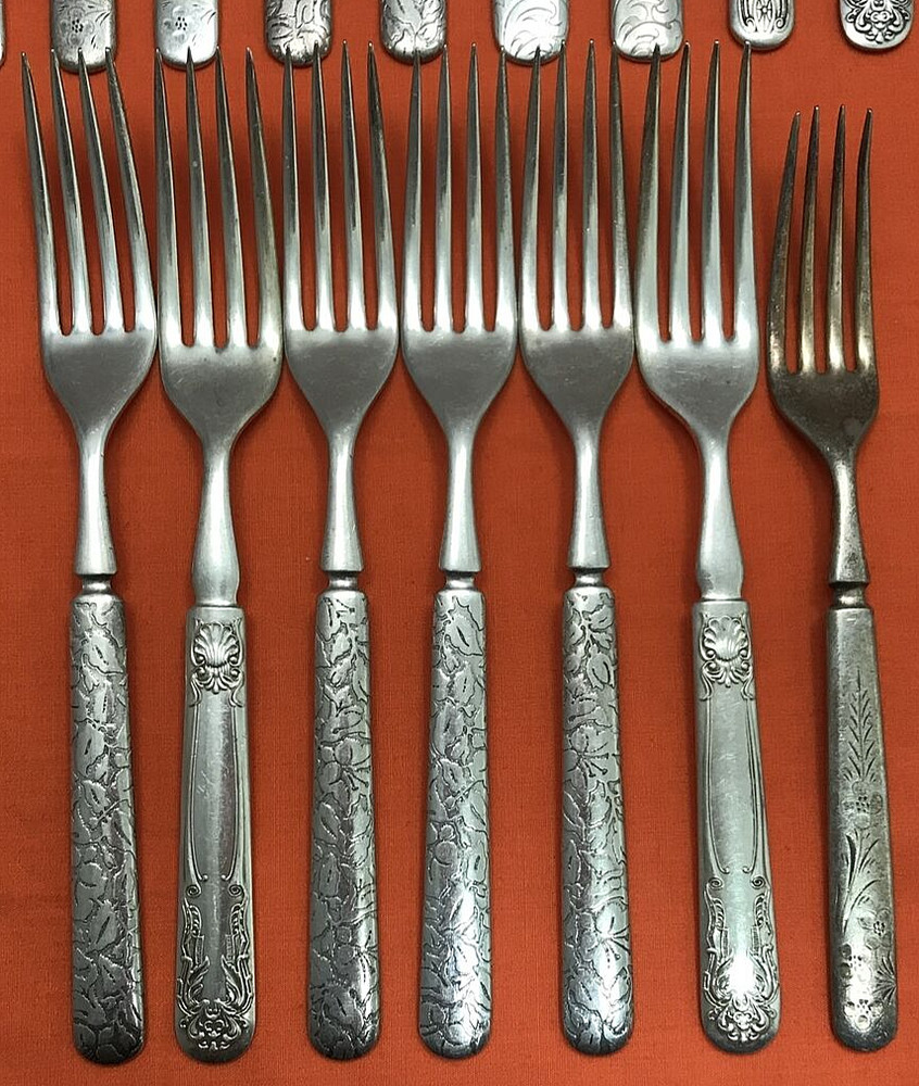 18 Pc Assorted Antique to Vintage Silverplate SOLID BOLSTER HANDLE FORKS