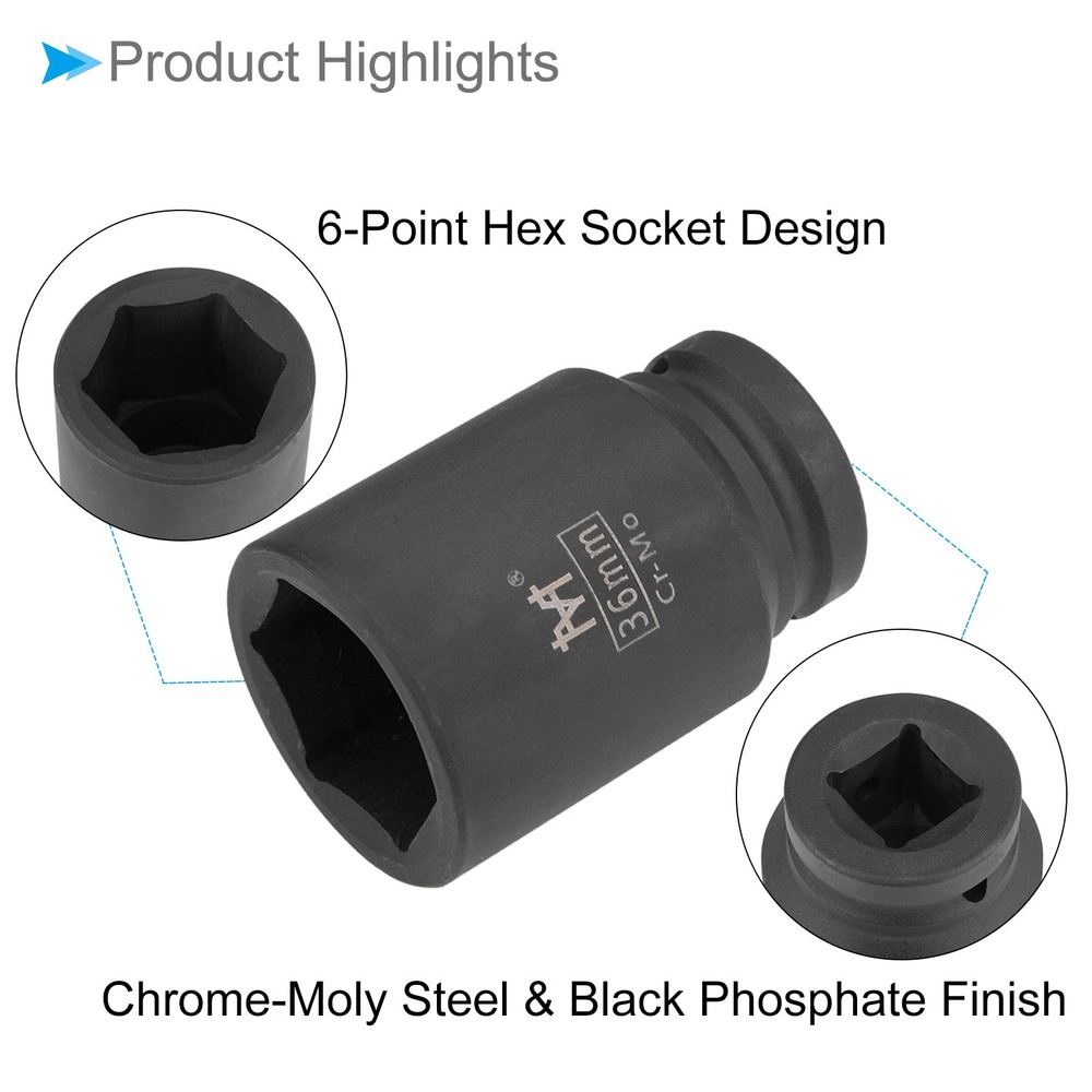 Deep Impact Socket 3/4" Drive 36mm Socket Cr-Mo Steel Hex Wrench Socket