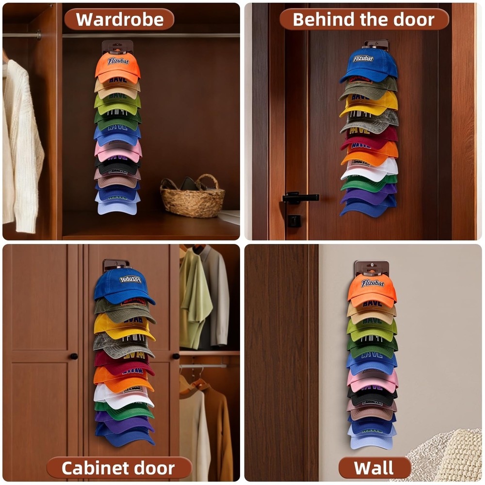 Spring Clip Hat Organizer for Baseball Caps – 2 Pack, Wall Hat Rack for Do