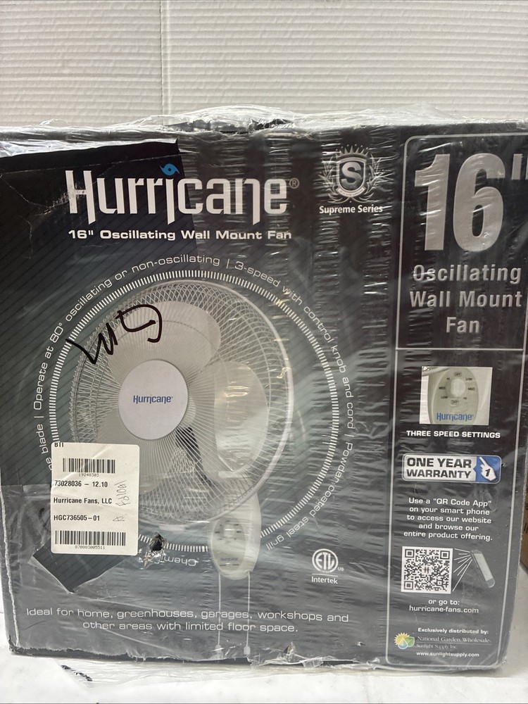 Hurricane 16” Wall Mount Oscillating Fan