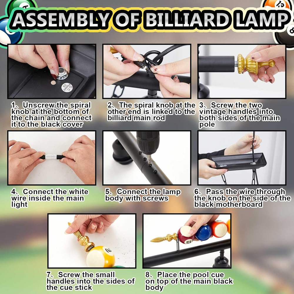 Adjustable Pool Table Lights for 7'-8' Billiard Light Hanging Pool Table Fixture