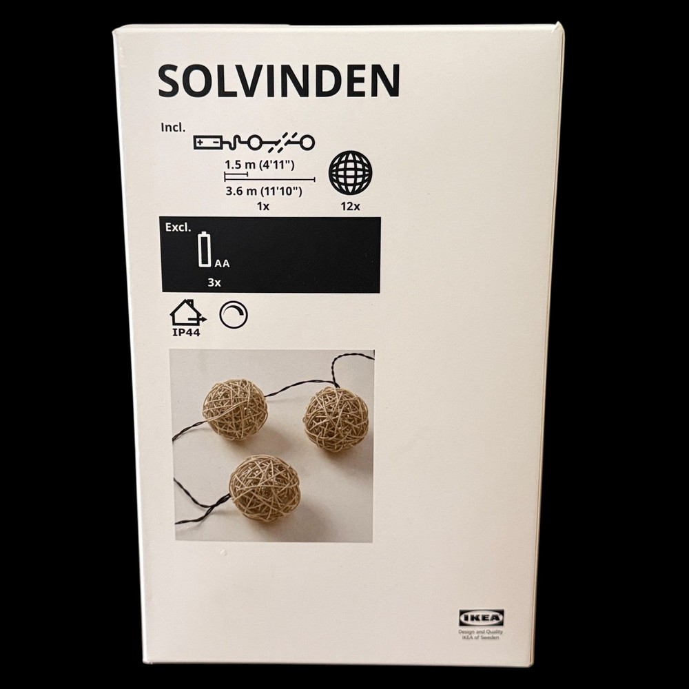 IKEA SOLVINDEN Beige LED String Light with 12 Lights. Battery Operated
