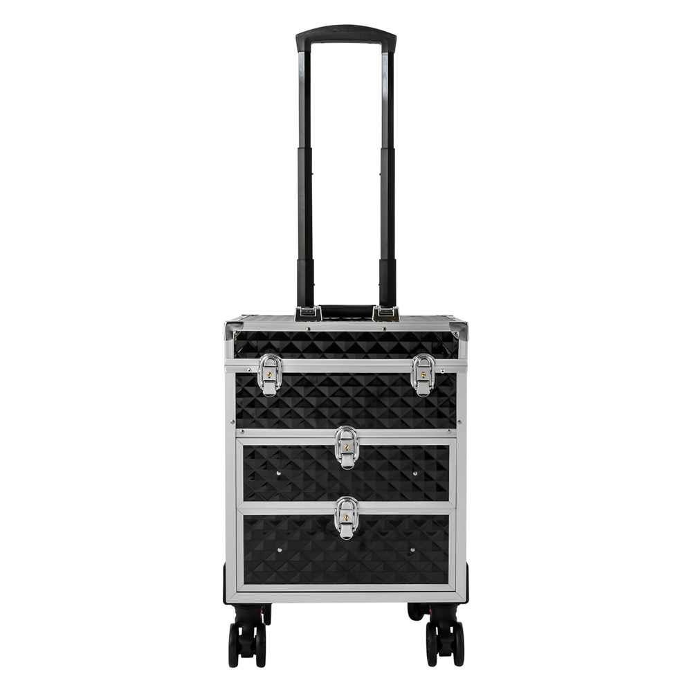 Professional Makeup Case Rolling Cosmetology Case with Sliding Drawers Black US