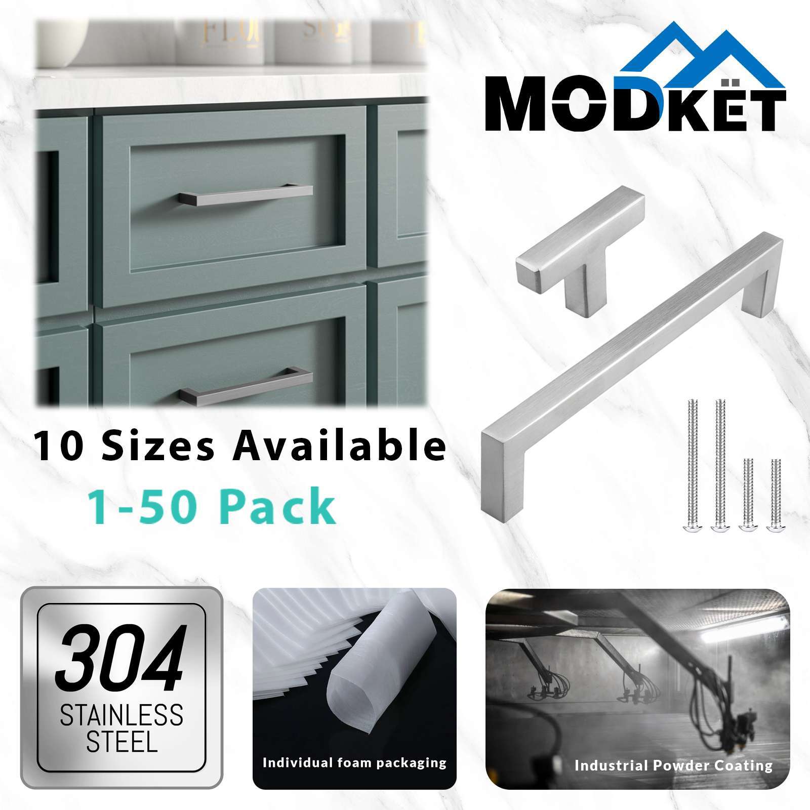 Square Brushed Nickel Cabinet Handles Pulls Knobs Kitchen Bath Stainless Steel