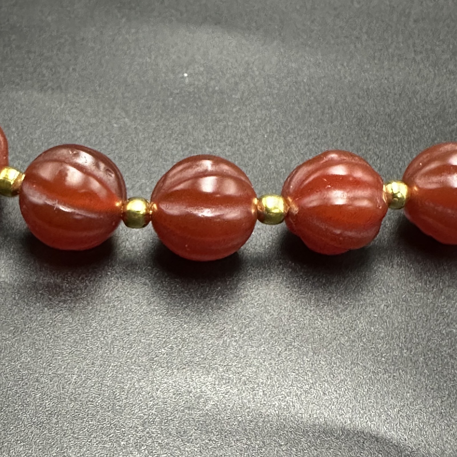 Vintage Himalayan Tibetan Carnelian Carved Agate Melon Shape Beads Necklace
