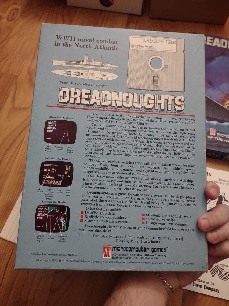 Commodore 64 Software 1985 Dreadnoughts Computer Vintage Disk Game Rare