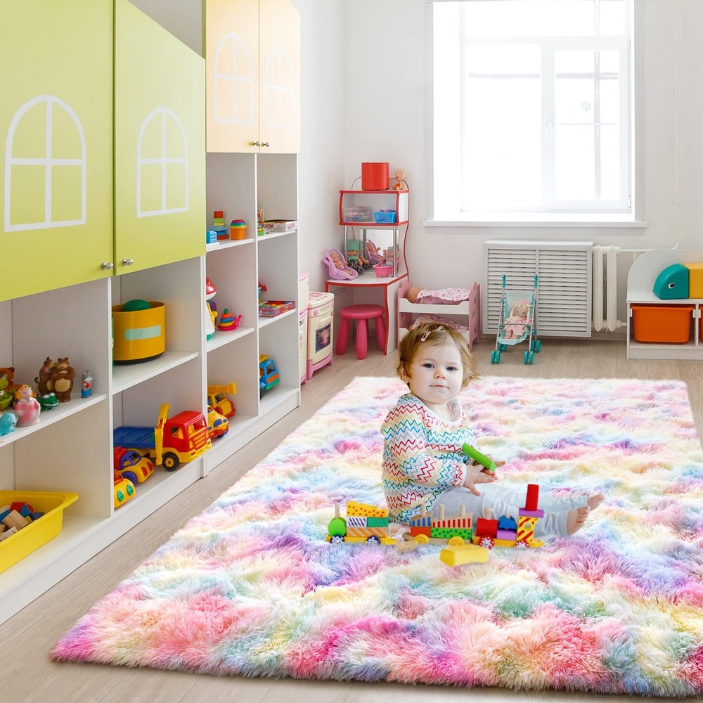 Noahas 5x8 Fluffy Rainbow Rug for Girls 5' x 8' (Rectangular),