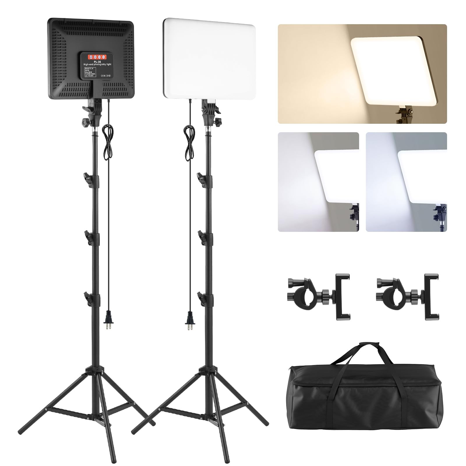 Studio Lights for Video Recording, 2-Pack 14 Inch LED Video Light Panel Kit w...