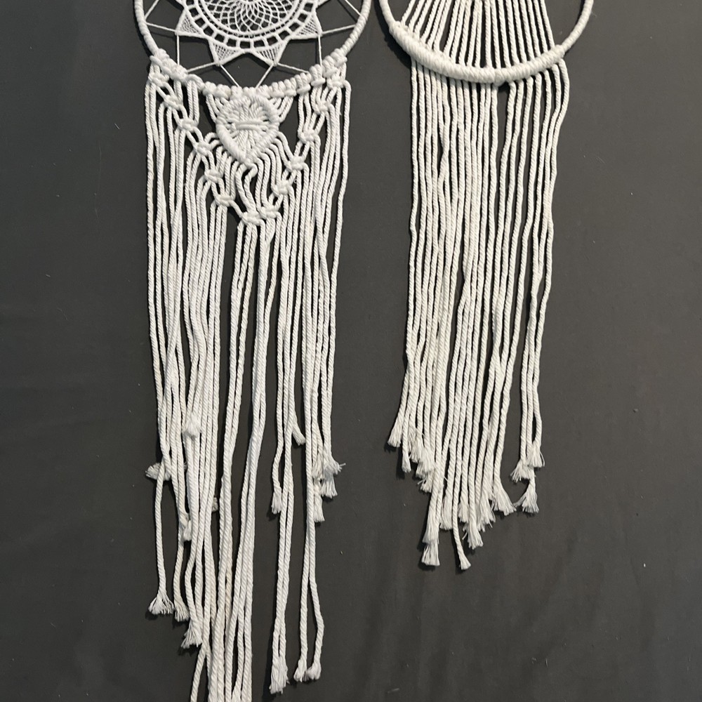 Set Of 2 Boho Macrame Dreamcatcher White