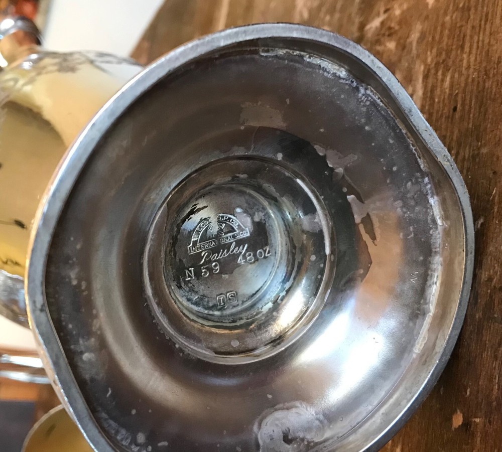 1920’s Art Deco Silver plate Cocktail Set Pitcher & Goblets paisley pattern