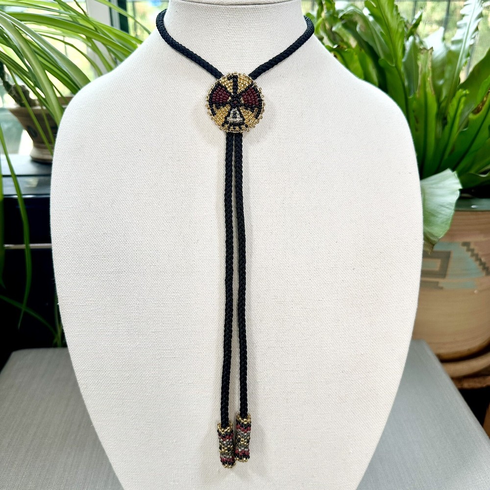 Western Tribal Seed Bead Thunderbird Bolo Tie