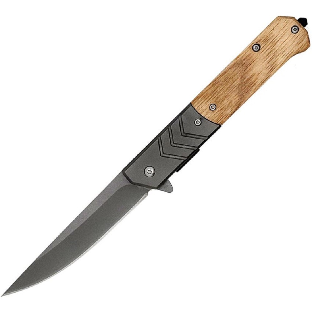 Elite Edge 9" Assisted Opening Pocket Knife w/ Straight Back Blade & Wood Handle