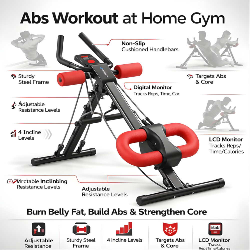 Ab Machine Workout Equipment Home Gym Adjustable Core Trainer Foldable 330lbs