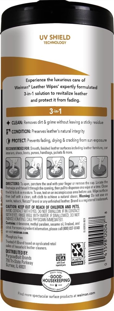 Cleaner Wipes 4 Pack Weiman Leather Condition Protection Help Prevent Cracking