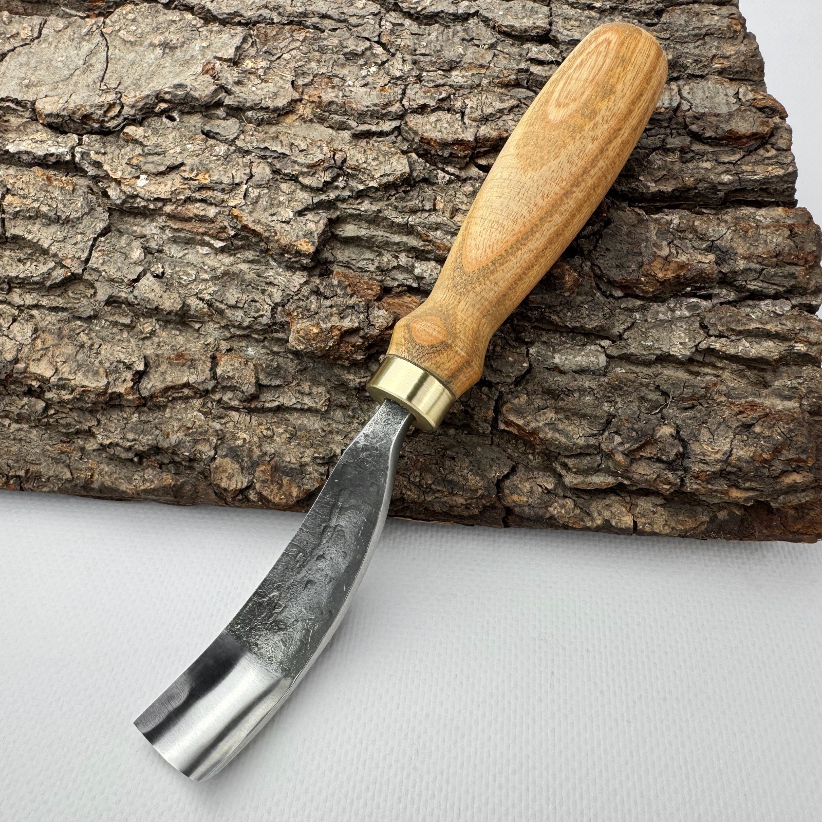 Wood Carving Gouge – Hand-Forged 52100 Steel, Ash Handle, Sharp Curved Chisel