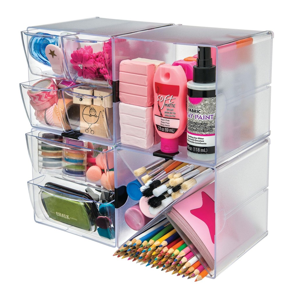 Stackable Cube Organizer, Desk and Craft Organizer, 4 Drawers, Clear, Removab...