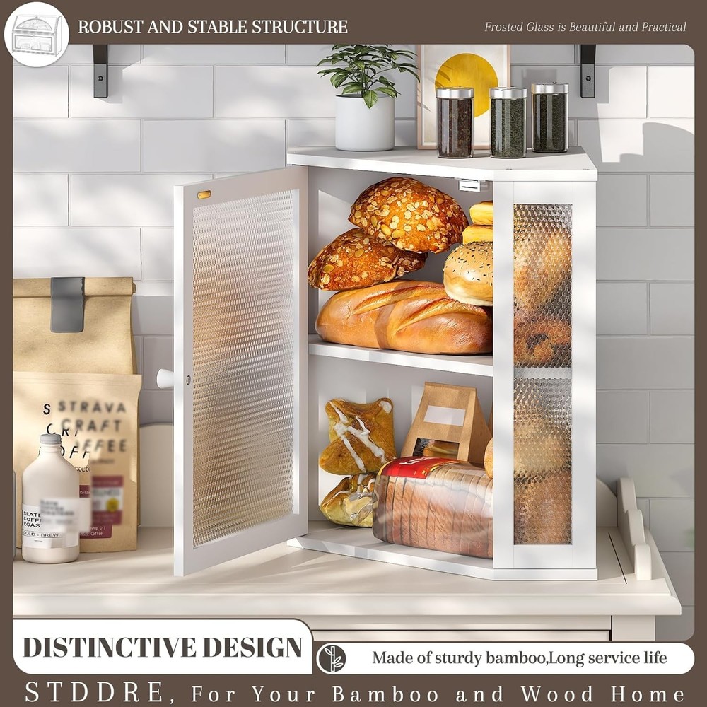 Corner Bread Box Kitchen Countertop Extra Large Capacity Farmhouse Bread Box