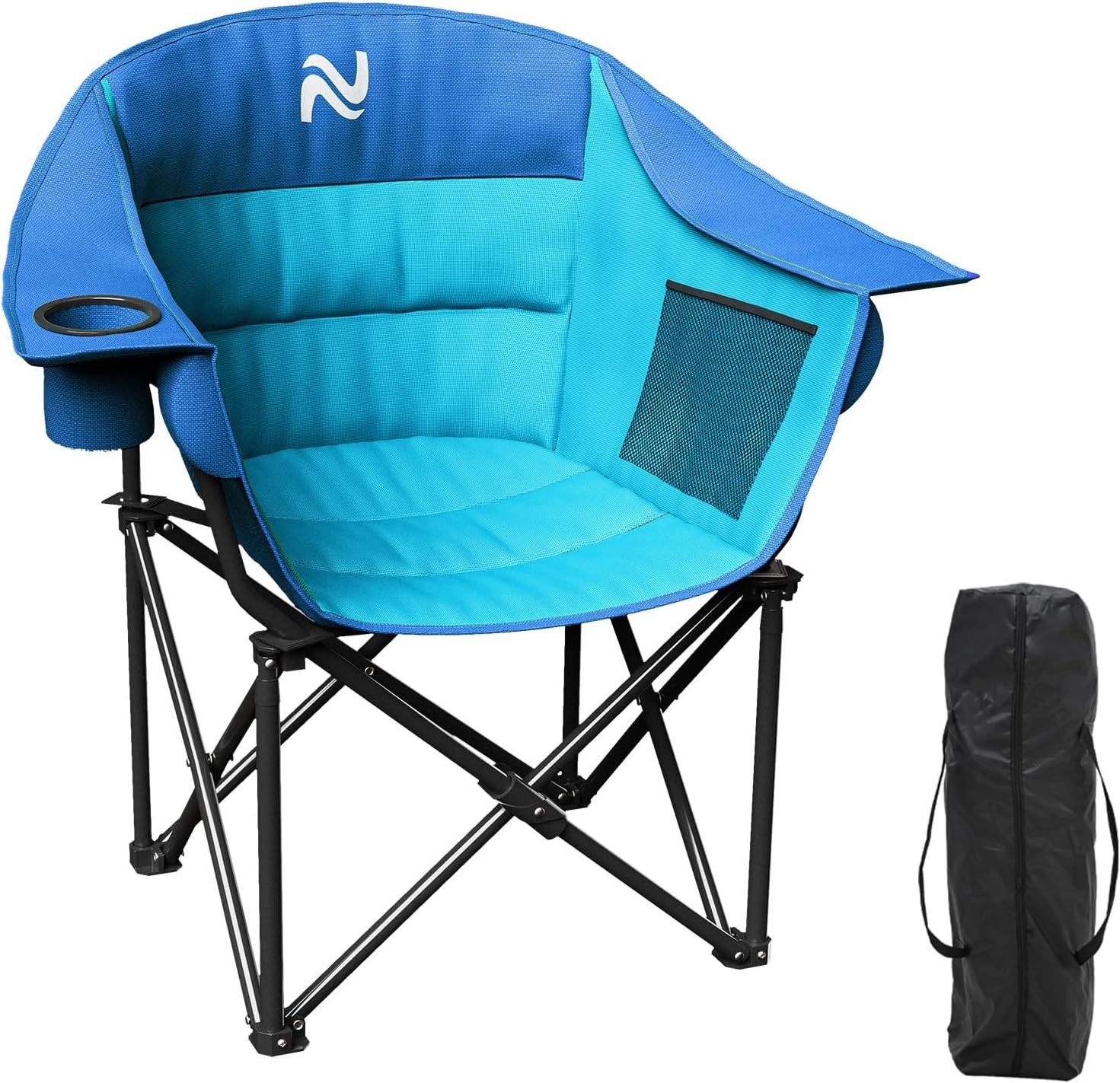 SLSY Folding Camping Chair Moon Round Saucer Chair 20” Width Seat W/ Side Pocket