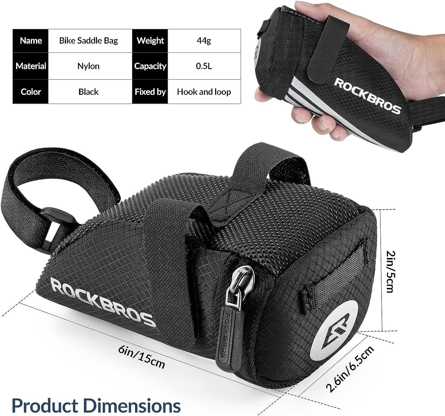 ROCKBROS Bike Saddle Bag Under Seat Pouch Portable Quick Release Tail Bag 1L