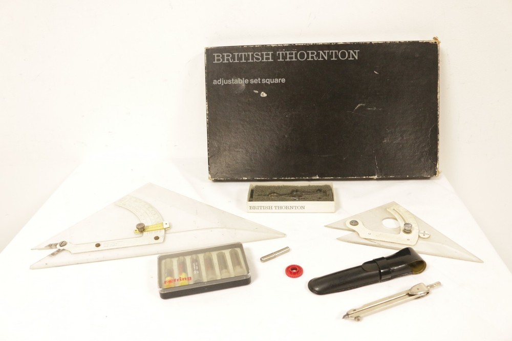 British Thornton Adjustable Set Squares Drafting Compass Rotring Tech Drawing