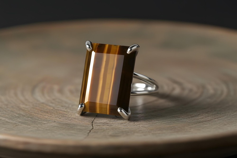 Sterling Silver Tiger Eye Ring Handmade Rectangle Gemstone Lightweight Fit