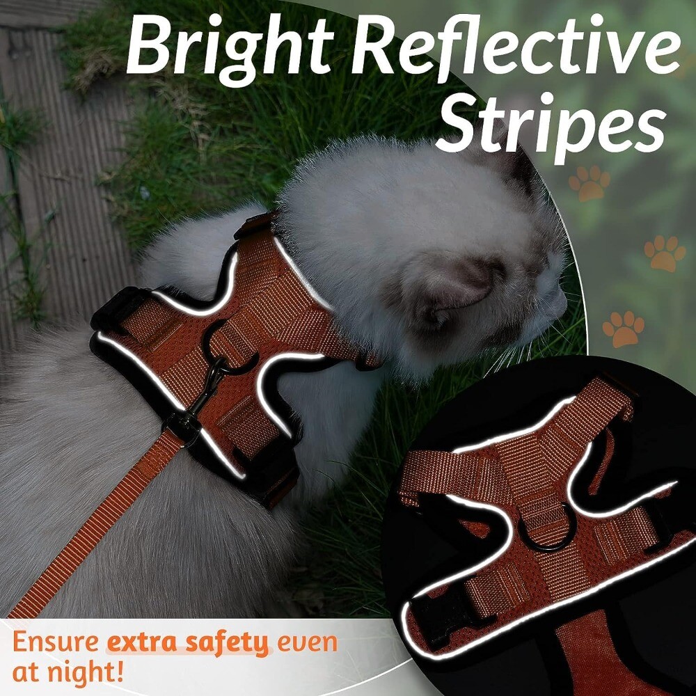 rabbitgoo Cat Harness and Lead Escape Proof Adjustable Reflective Vest Orange