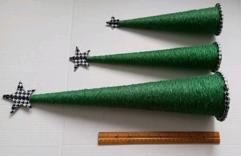 3 Christmas Tree Set Jute Handmade Rustic Primitive Holiday Decor Green