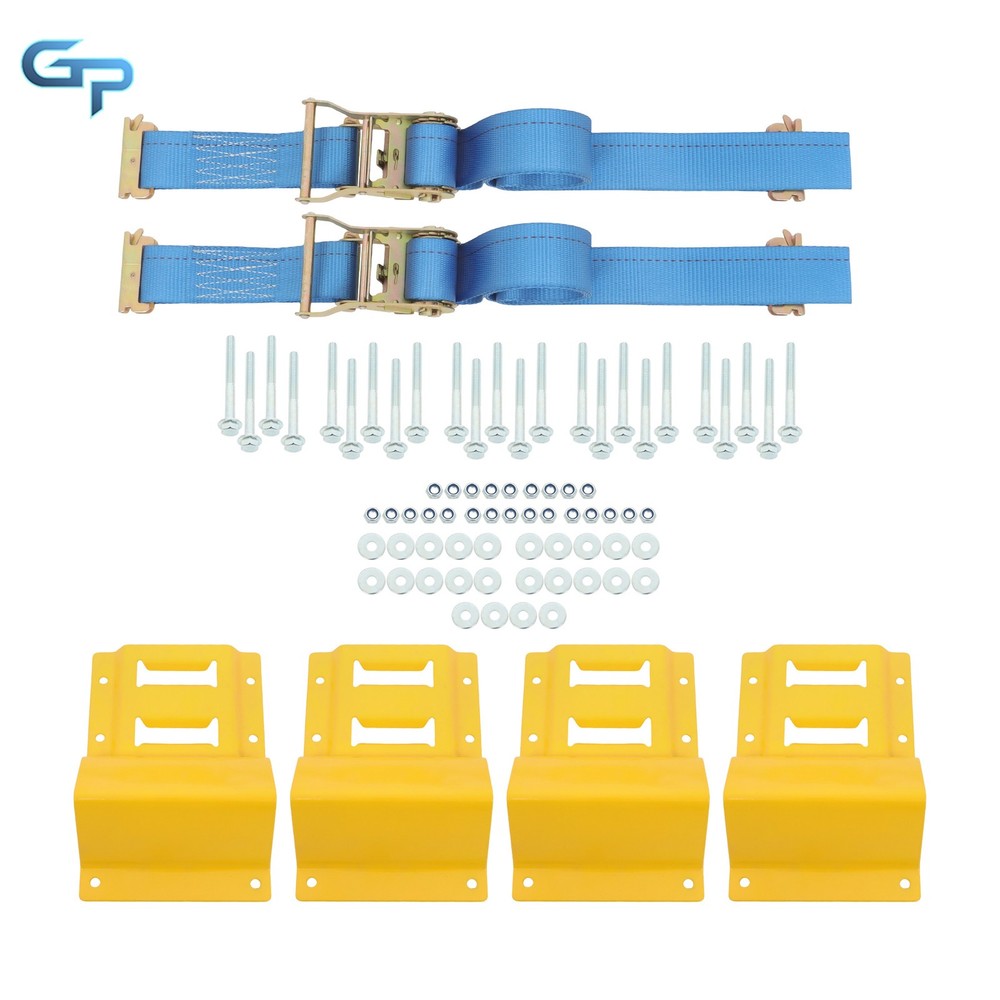 Wheel Chock Tie-Down Kit 4PCS E Wheel Chock 2PCS 7.5' Tie-Down Strap