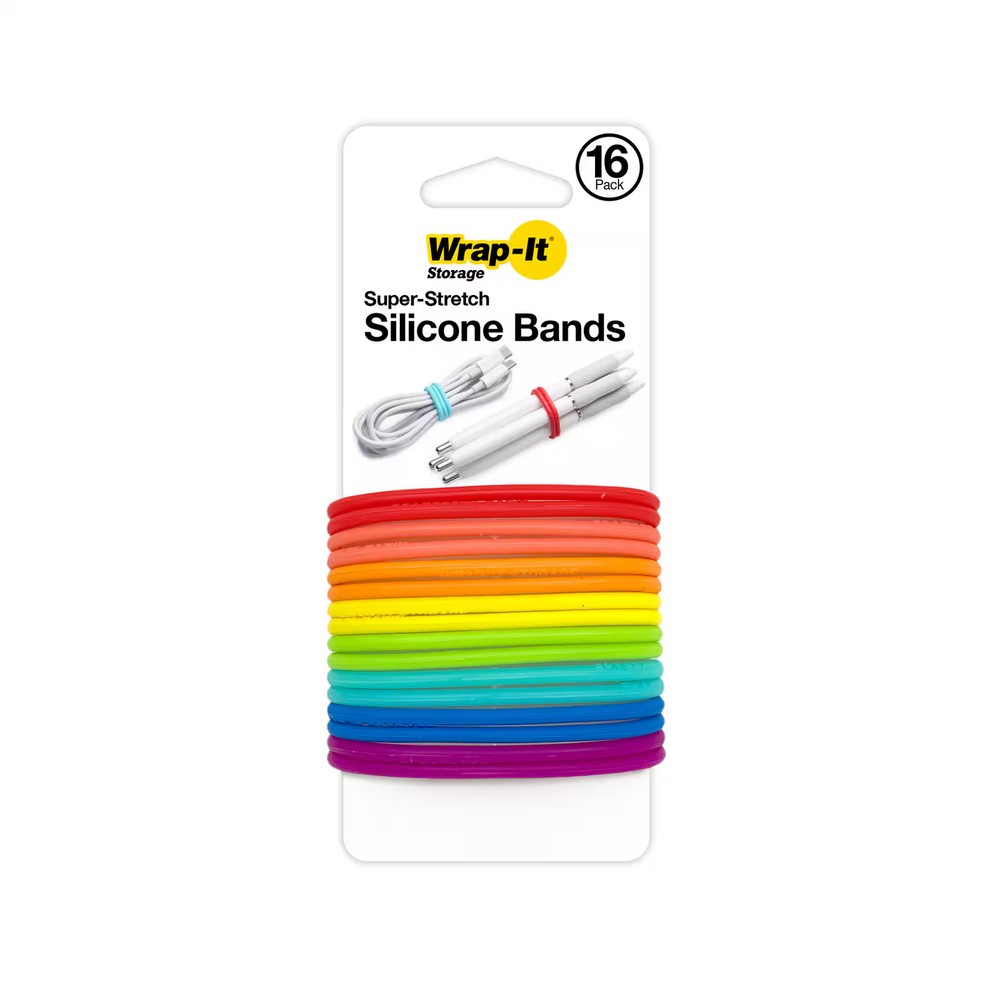 Wrap-It Storage - Super-Stretch Silicone Bands - (16-Pack) -Color - Multi