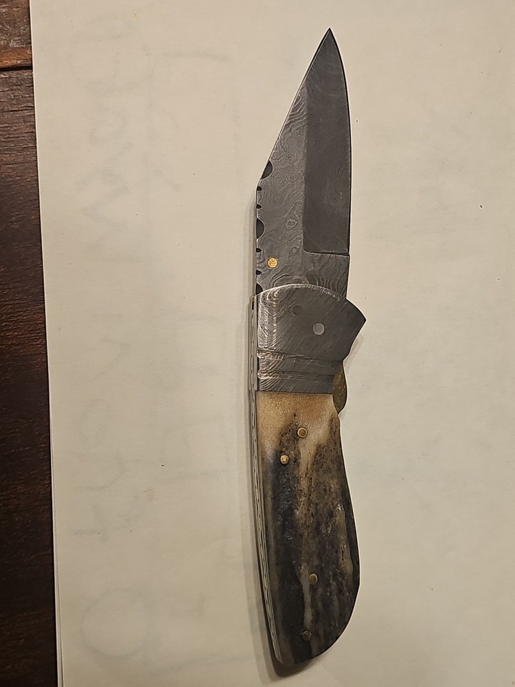 Custom Damascus Blade Lock Back With Textured Handle and leather Sheath