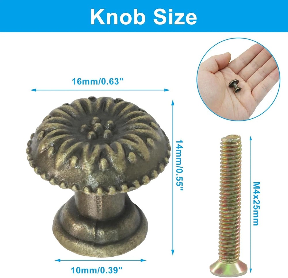 12 Pack Mini Jewelry Box Knobs, Small Vintage Drawer Pulls Knobs, Bronze Cabinet