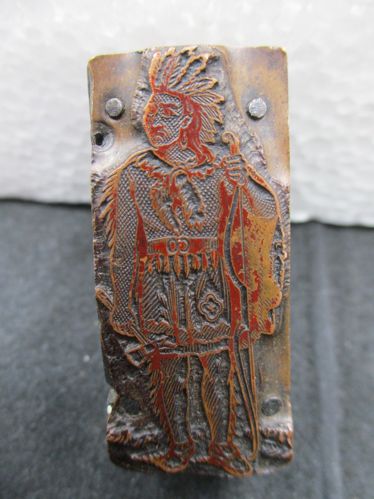 Printing Letterpress Printers Block Copper Standing Native American In Headdress