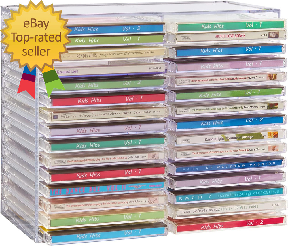 Stackable Clear Plastic CD Organizer with Rubber Feet Rectangular Jewel Cases