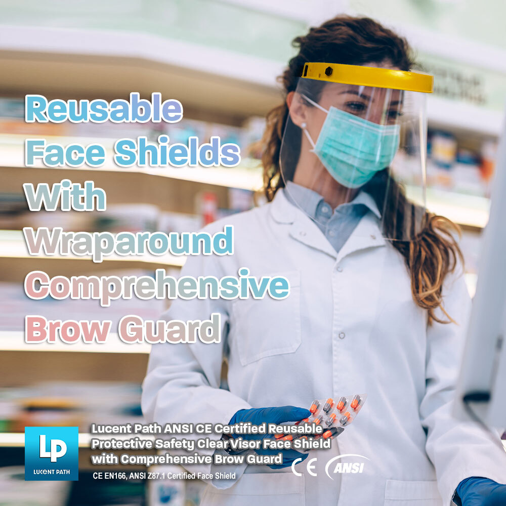 Lucent Path ANSI CE Clear Reusable Visor Face Shields With Adjustable Headband