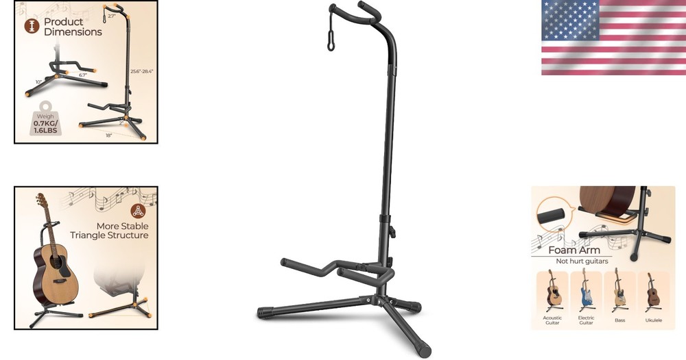 Adjustable & Folding Guitar Stand - Secure for Electric and Classical Guitars