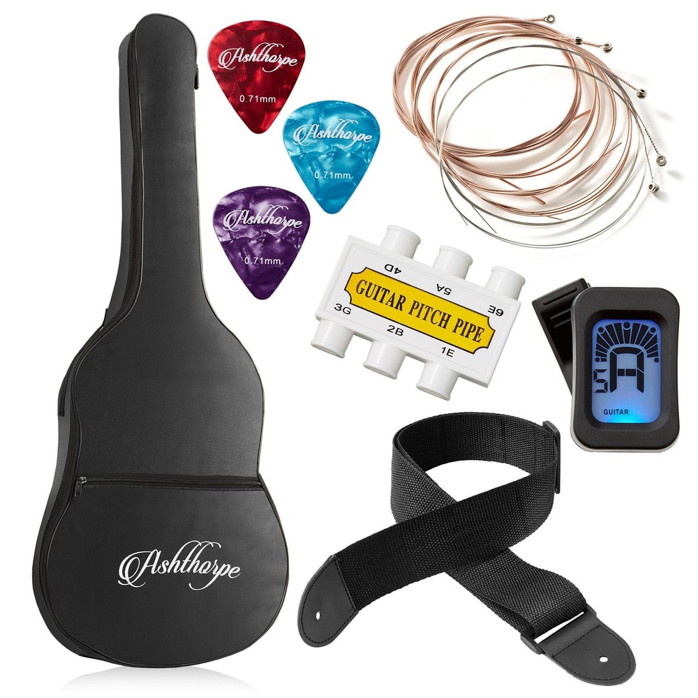 38-inch Beginner Acoustic Guitar Package (Black), Basic Starter Kit w/Gig Bag...