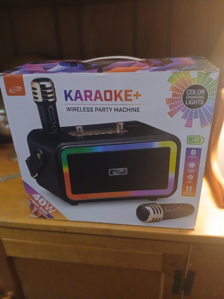 Karaoke Machine with Two Wireless Microphones Bluetooth Portable - NEW OPEN BOX