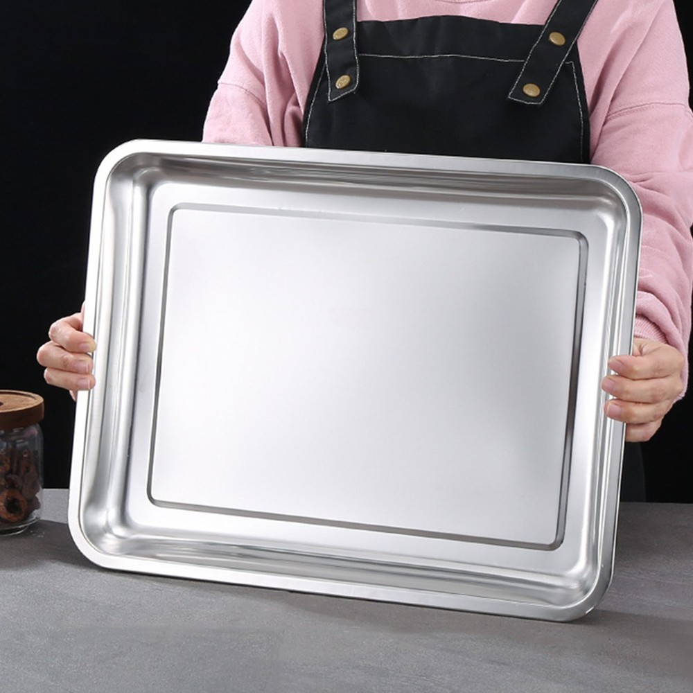 3pcs Heavy Duty Oven Pan Stainless Steel Rectangular Deep Edged Tray