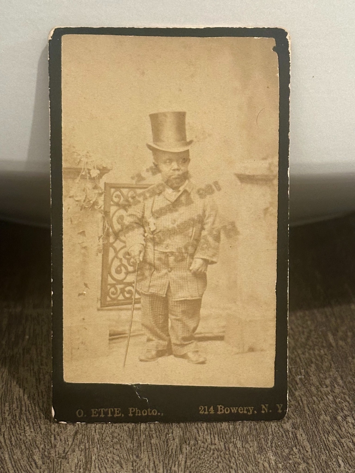 Antique African American Black Dwarf CDV photo Bowery NYC Top hat sideshow ETTE