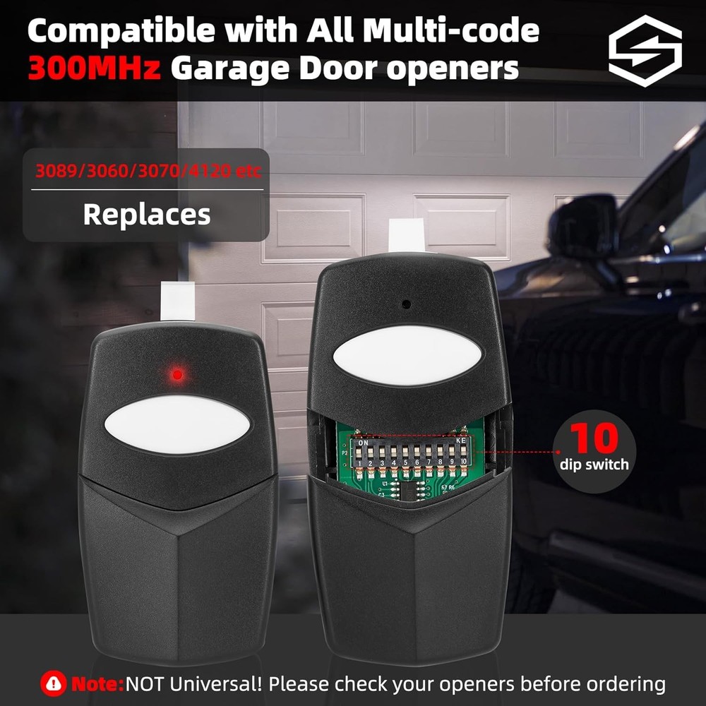 3089 Multi-Code Gate Opener Remote with 10 Dip Switch Garage Door 1 PACK