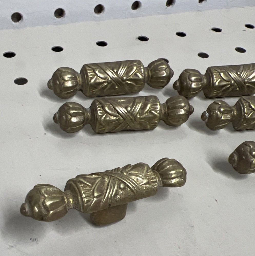 6 Small Vintage Brass Drawer Pulls Antique Handles