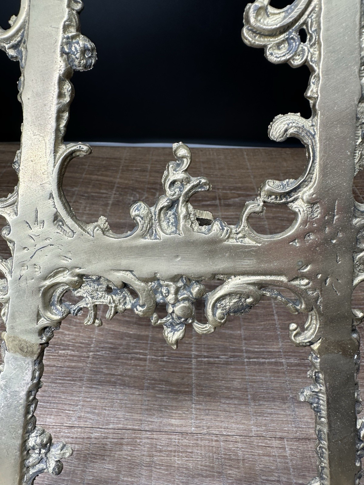 Vintage Rococo Revival Style Polished Brass Table Display Easel Ornate