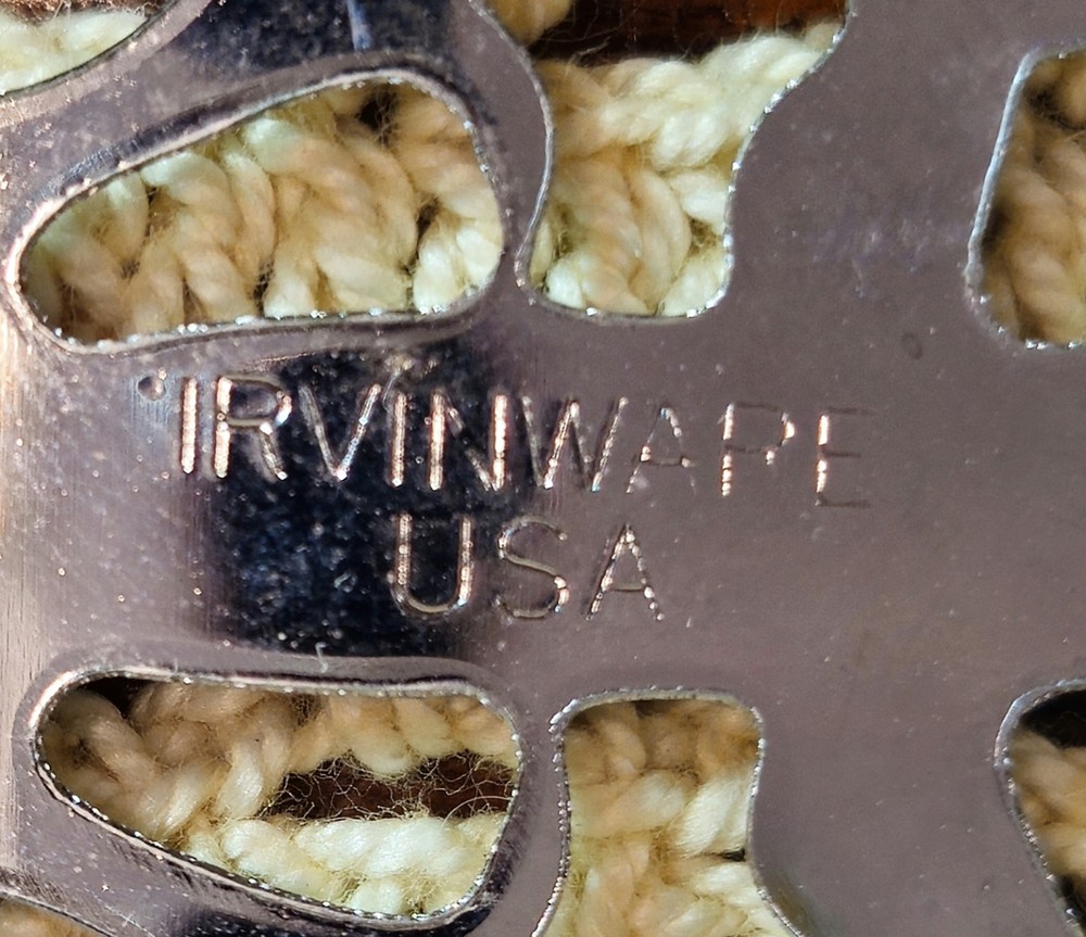 Pair of Irvinware USA Footed Silver Tone Metal Trivets w/ Filagree Look