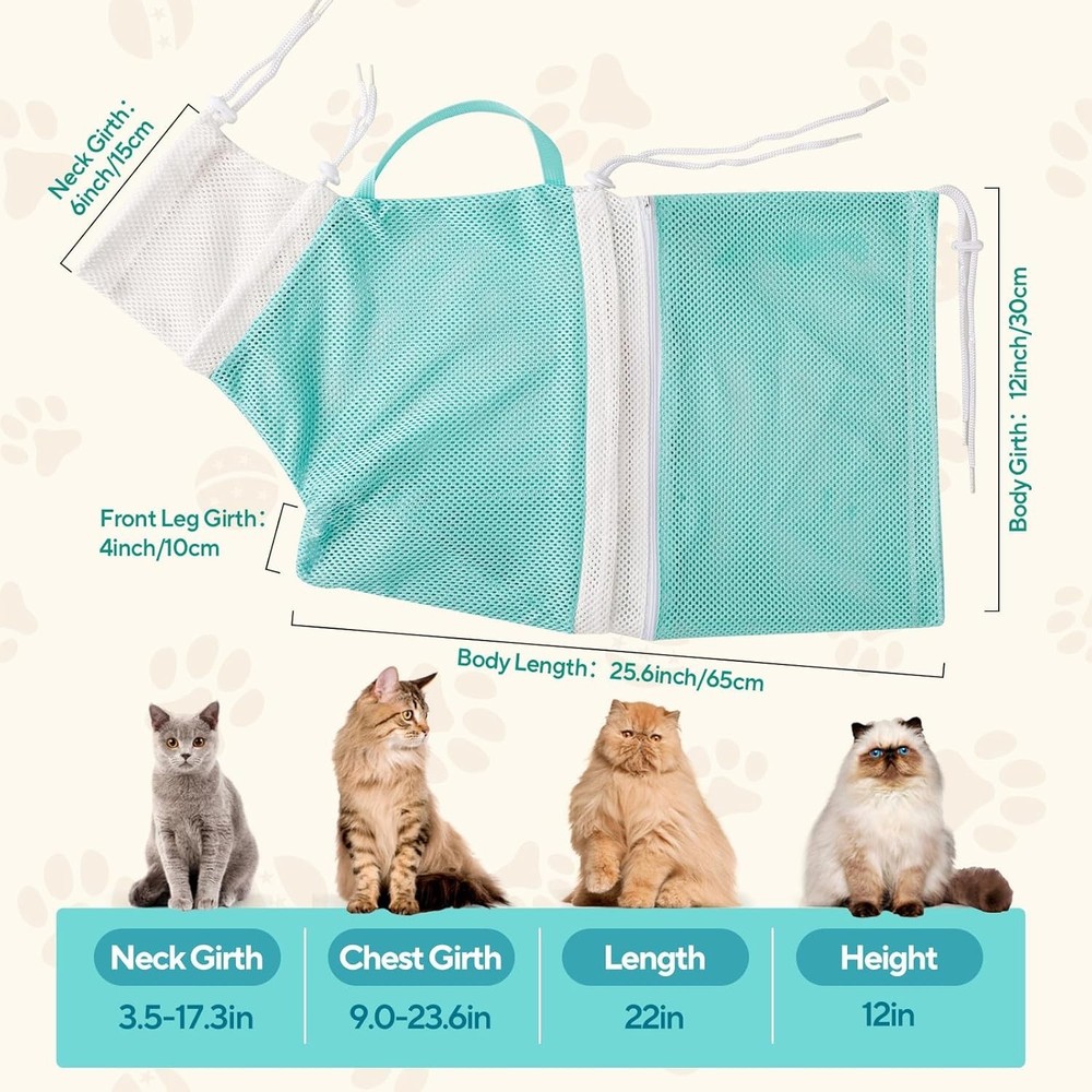 Cat Bag for Bath Adjustable Breathable Mesh Pet Restraint Bag