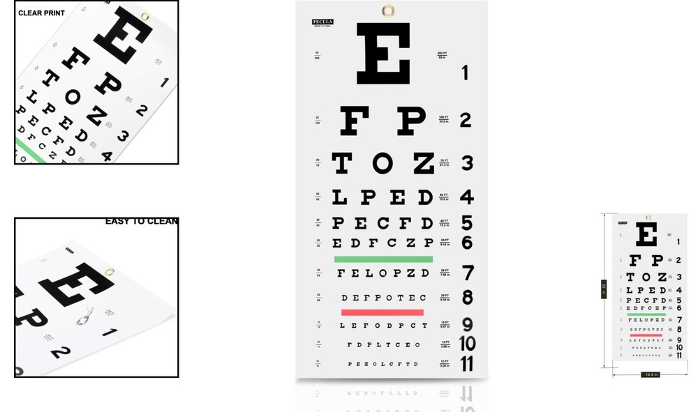 Durable Snellen Wall Chart - 20 ft Vision with Color Bars for Screening